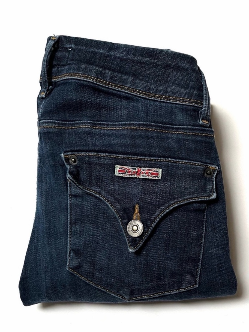 Hudson Carly Midrise Straight Dark Wash Denim Jeans with Flap Pocket